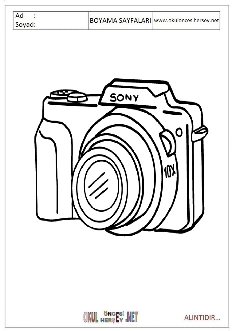 Çocuklar İçin fotoğraf-makinesi Boyama Sayfaları 